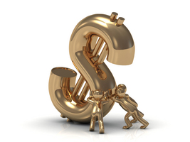 gold people lifts drop a big gold dollar