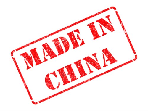 Made in China - inscription on Red Rubber Stamp.